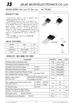 BTA04/BTB04 系列/T4 系列 4A TRIAC